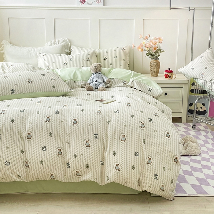 91家纺网 家纺一手货源 找家纺 汣沐生活 2025新款针织棉印花款四件套 清风小记