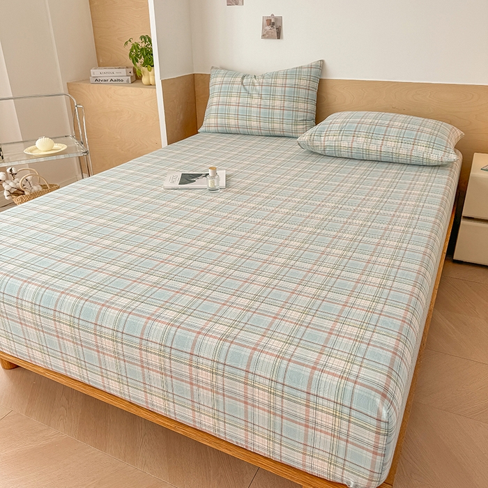 91家纺网 家纺一手货源 找家纺 晓时候 2025新款100%全棉色织水洗棉床笠全棉床笠纯棉床笠 米兰格