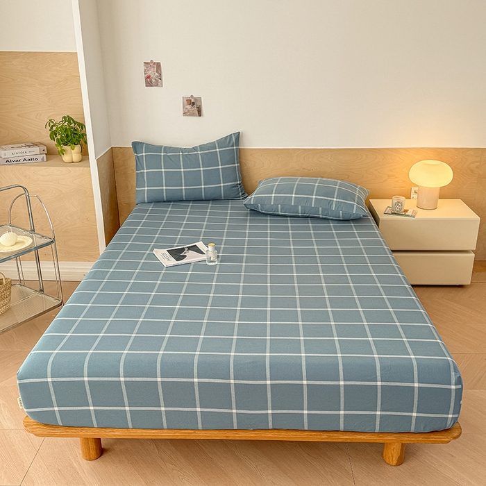 91家纺网 家纺一手货源 找家纺 晓时候 2025新款100%全棉色织水洗棉床笠全棉床笠纯棉床笠 海蓝格