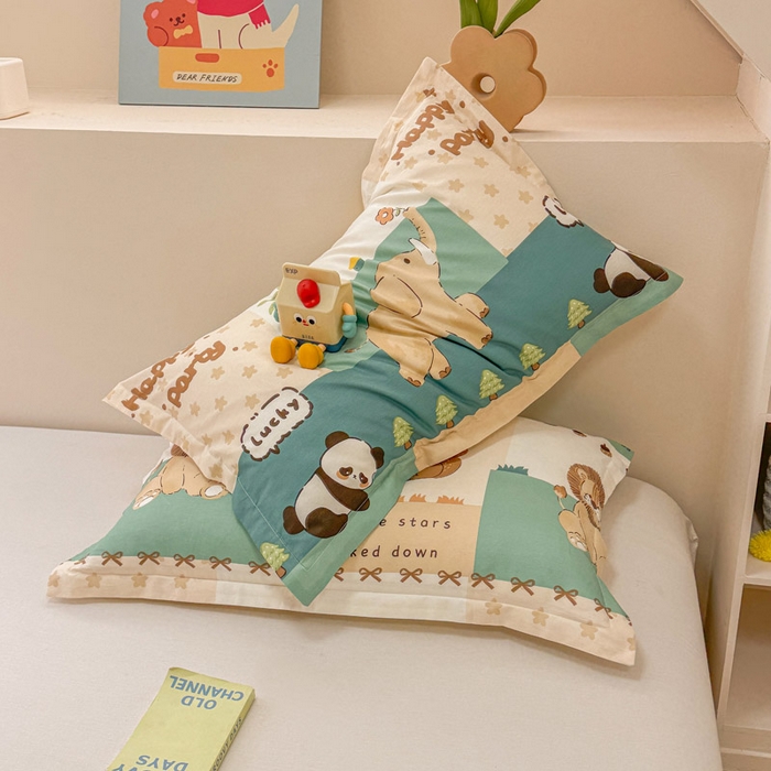 91家纺网 家纺一手货源 找家纺 绵庭家纺 2025新款12868全棉套件单品系列二单枕套 玩趣森林