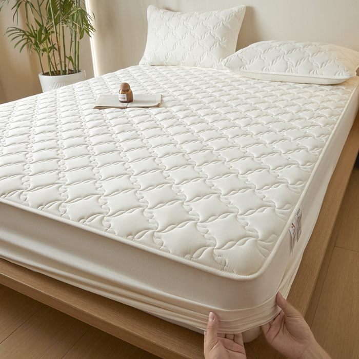 91家纺网 家纺一手货源 找家纺 雪云美2025新款全棉夹棉床笠13372斜纹A类纯棉床罩可定制尺寸-风车款 风车-富贵白