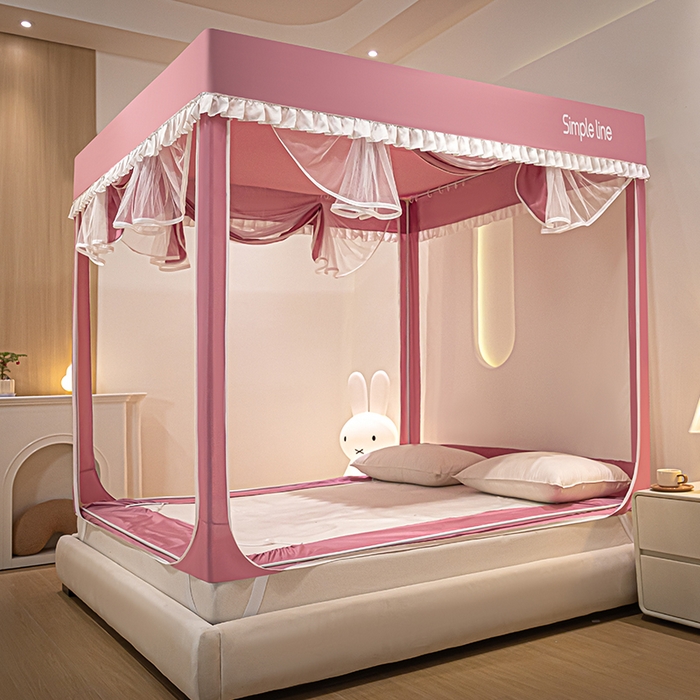 91家纺网 家纺一手货源 找家纺 锦逸家居 2025新款坐床式防摔遮光蚊帐 郁金花开-遮光