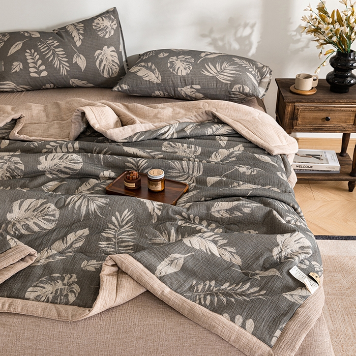 91家纺网 家纺一手货源 找家纺 吾诺 2025新建全棉印花泡泡双层纱大豆夏被子被芯全棉夏被四件套夏凉被空调被 北欧森林