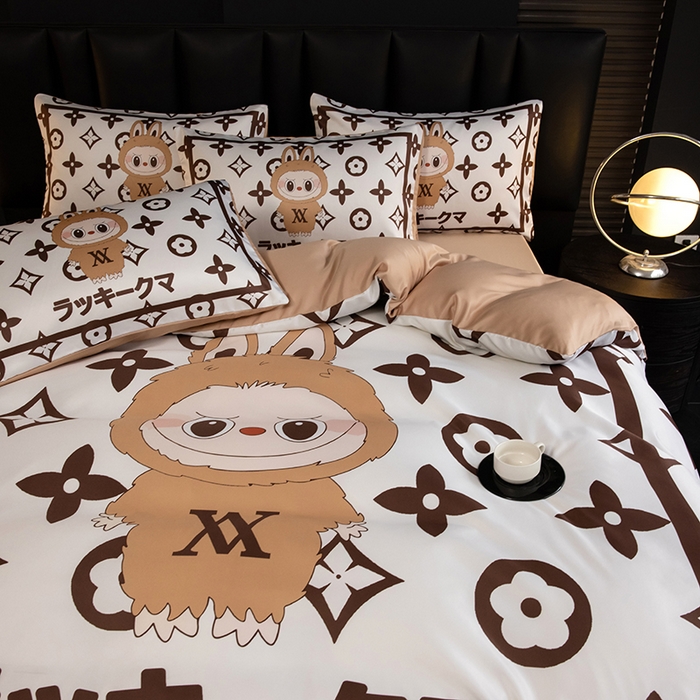 91家纺网 家纺一手货源 找家纺 2025新款水洗真丝数码印花四件套 路易兔