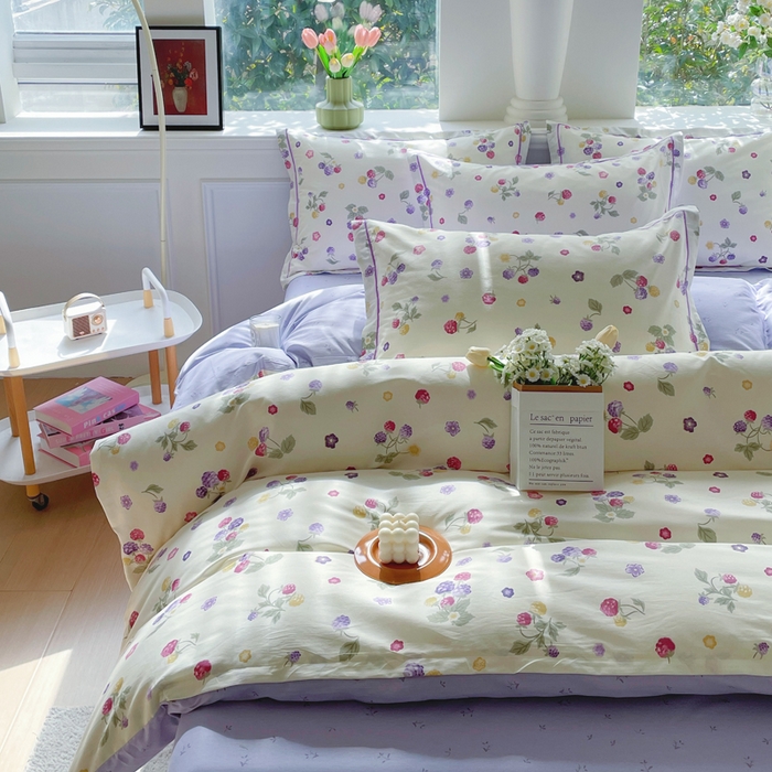 91家纺网 家纺一手货源 找家纺 铭博家纺 新款直播爆款网红全棉四件套13070印花吊边一字绣纯棉被套工艺款 樱桃可可