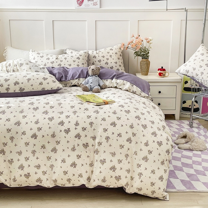 91家纺网 家纺一手货源 找家纺 汣沐生活 2025新款针织棉印花款四件套 紫薇风铃