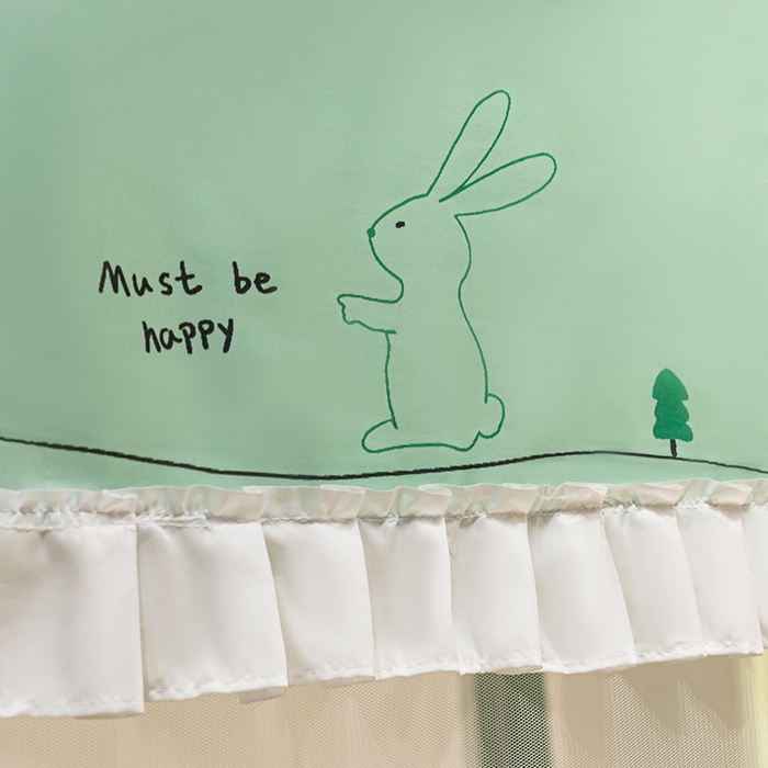 91家纺网 家纺一手货源 找家纺 锦逸家居 2025新款坐床式防摔遮光蚊帐 开心小兔-不遮光