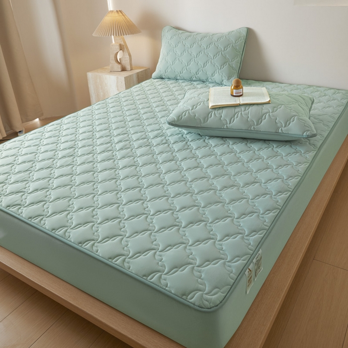 91家纺网 家纺一手货源 找家纺 雪云美2025新款全棉夹棉床笠13372斜纹A类纯棉床罩可定制尺寸-风车款 风车-平安绿