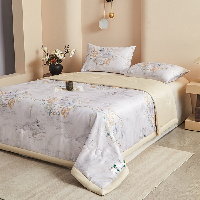 91家纺网 家纺一手货源 找家纺 兴邦 2026新款直播爆款夏被花香凉感数码印花夏凉被空调被可机洗被芯 兰亭序