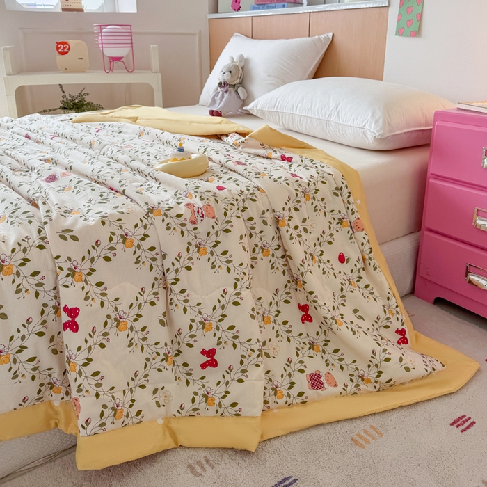 91家纺网 家纺一手货源 找家纺 宜梦家居【需要买家秀请联系老板】 2025新款双面纯棉夏被夏凉被系列 蝴蝶小熊