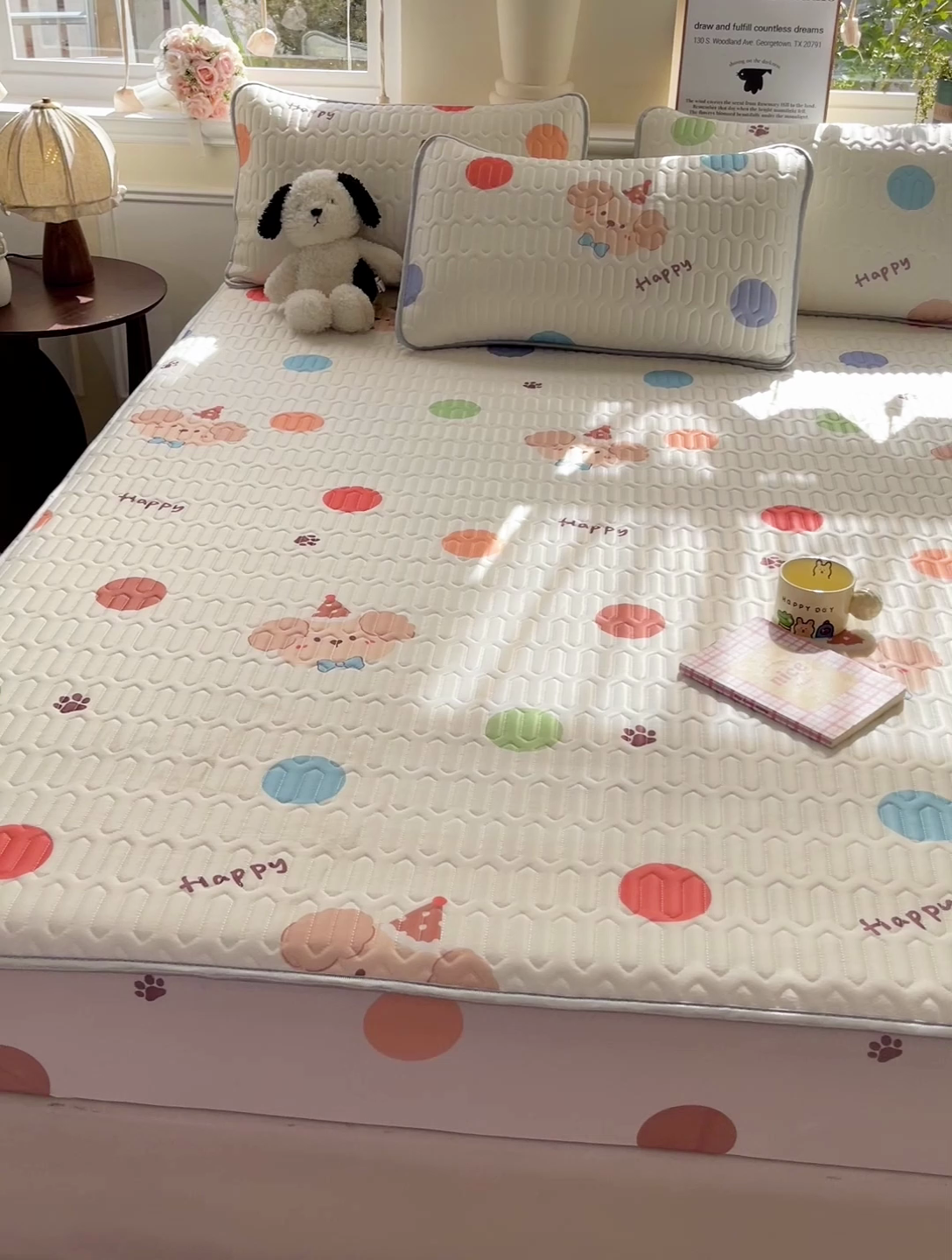 91家纺网 家纺一手货源 找家纺 富馨莱 2025新款A类凉感丝空气纤维凉席床笠款 点点熊宝