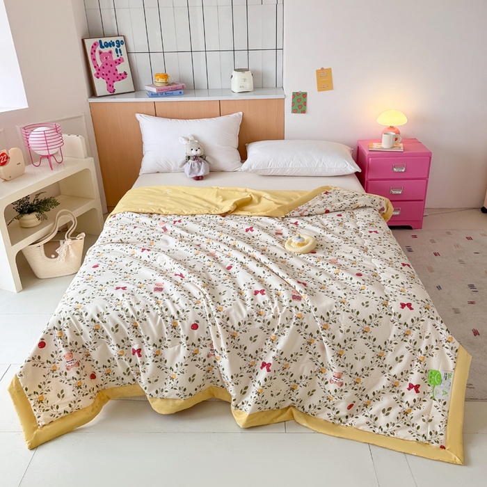 91家纺网 家纺一手货源 找家纺 宜梦家居【需要买家秀请联系老板】 2025新款双面纯棉夏被夏凉被系列 蝴蝶小熊