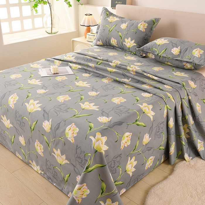 91家纺网 家纺一手货源 找家纺 润淳家居 2025新款老粗布三件套及单品 花季梦 灰