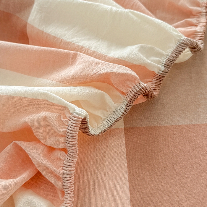 91家纺网 家纺一手货源 找家纺 晓时候 2025新款100%全棉色织水洗棉床笠全棉床笠纯棉床笠 粉大格