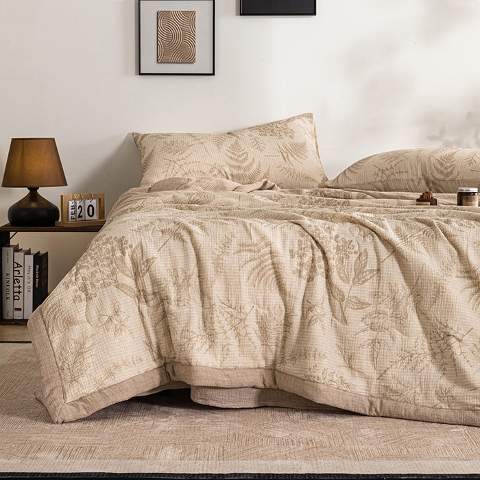 91家纺网 家纺一手货源 找家纺 吾诺 2025新建全棉印花泡泡双层纱大豆夏被子被芯全棉夏被四件套夏凉被空调被 锦素