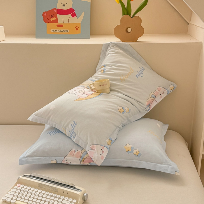 91家纺网 家纺一手货源 找家纺 绵庭家纺 2025新款12868全棉套件单品系列二单枕套 月亮兔