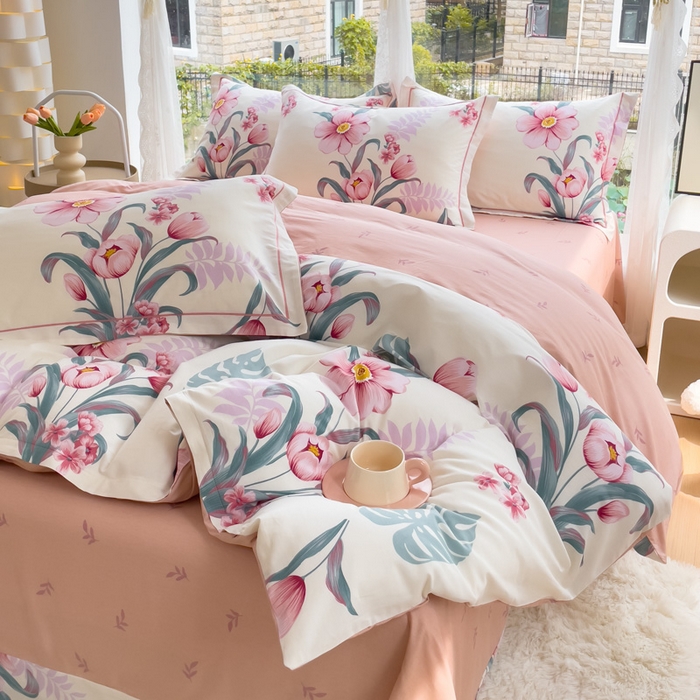 91家纺网 家纺一手货源 找家纺 铭博家纺 新款直播爆款网红全棉四件套13070印花吊边一字绣纯棉被套工艺款 长歌行