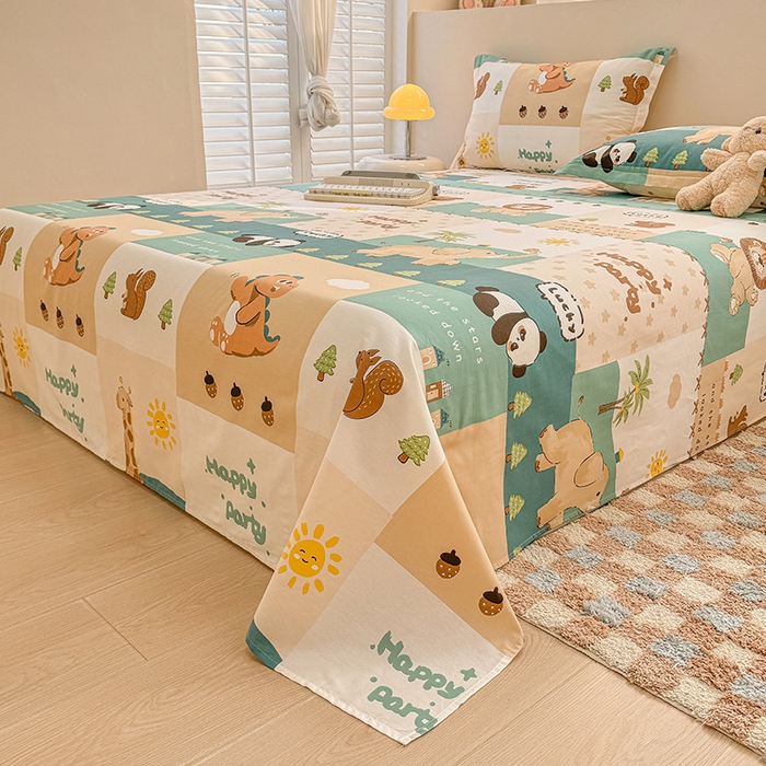 91家纺网 家纺一手货源 找家纺 绵庭家纺 2025新款12868全棉套件单品系列二单床单 玩趣森林