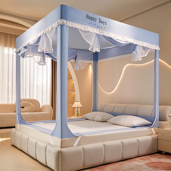 91家纺网 家纺一手货源 找家纺 锦逸家居 2025新款坐床式防摔遮光蚊帐 花开烂漫-遮光