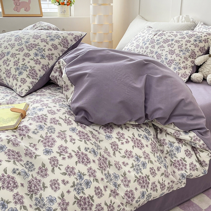 91家纺网 家纺一手货源 找家纺 汣沐生活 2025新款针织棉印花款四件套 紫郁