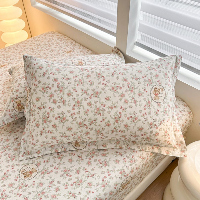 91家纺网 家纺一手货源 找家纺 绵庭家纺 2025新款12868全棉套件单品系列二单枕套 清茶小熊-米