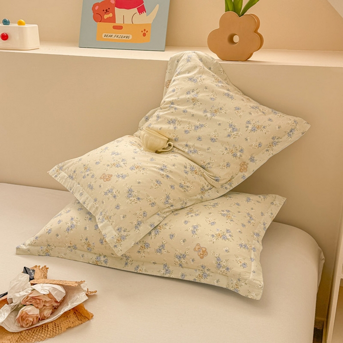 91家纺网 家纺一手货源 找家纺 绵庭家纺 2025新款12868全棉套件单品系列二单枕套 雅园漫游-蓝