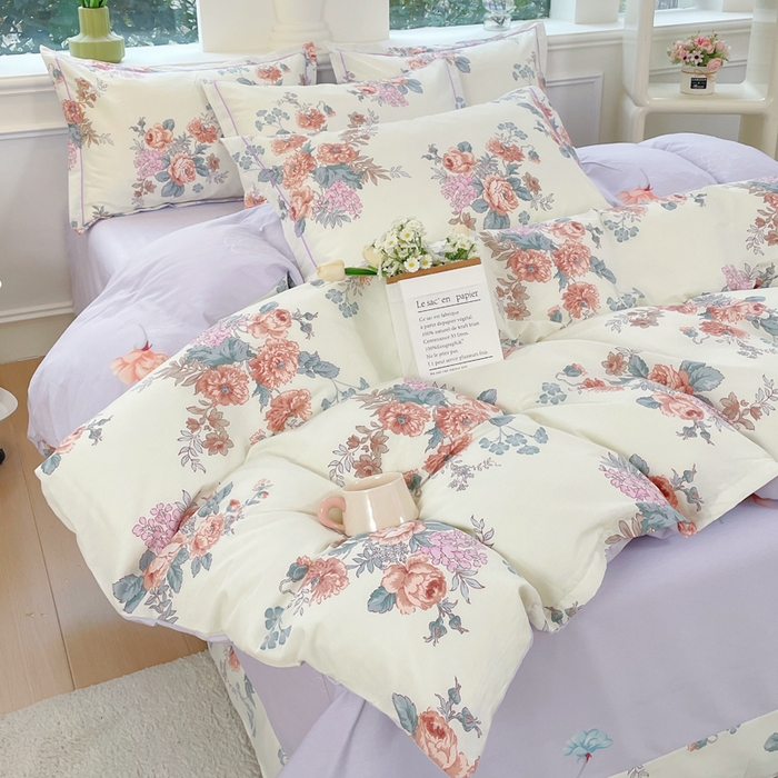 91家纺网 家纺一手货源 找家纺 铭博家纺 新款直播爆款网红全棉四件套13070印花吊边一字绣纯棉被套工艺款 安娜花园