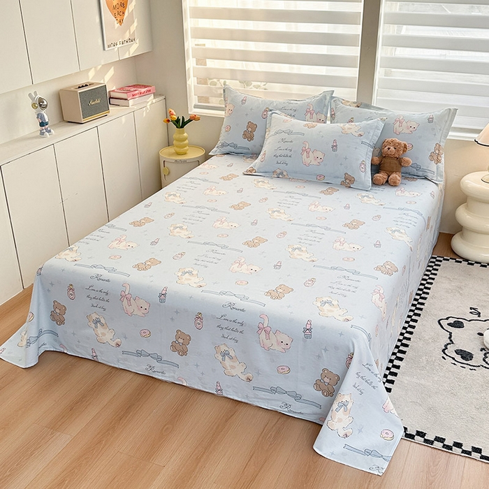 91家纺网 家纺一手货源 找家纺 绵庭家纺 2025新款12868全棉套件单品系列二单床单 奶油阿布-蓝