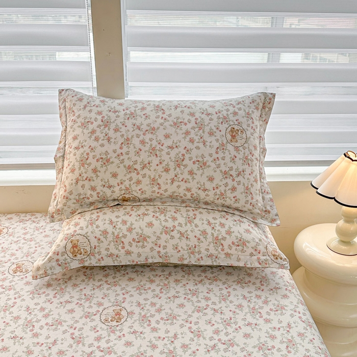 91家纺网 家纺一手货源 找家纺 绵庭家纺 2025新款12868全棉套件单品系列二单枕套 清茶小熊-米