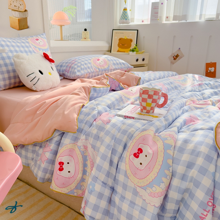 91家纺网 家纺一手货源 找家纺 太阳树家纺 2025新款A类母婴级双层纱大豆被大豆纤维夏被 蛋糕猫