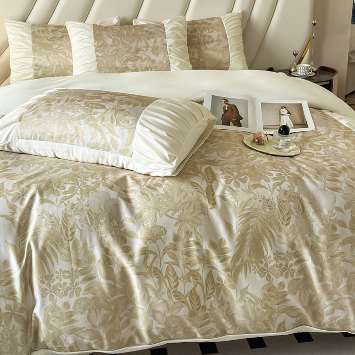 91家纺网 家纺一手货源 找家纺 千希家纺 2025新款120克斜纹水洗棉数码印花拼接荷叶边工艺款四件套 薄荷少女-绿