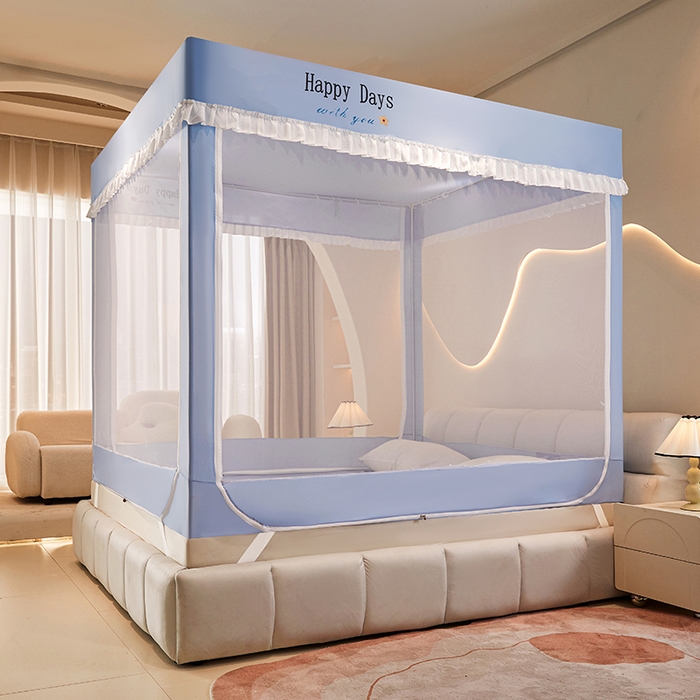 91家纺网 家纺一手货源 找家纺 锦逸家居 2025新款坐床式防摔遮光蚊帐 花开烂漫-不遮光