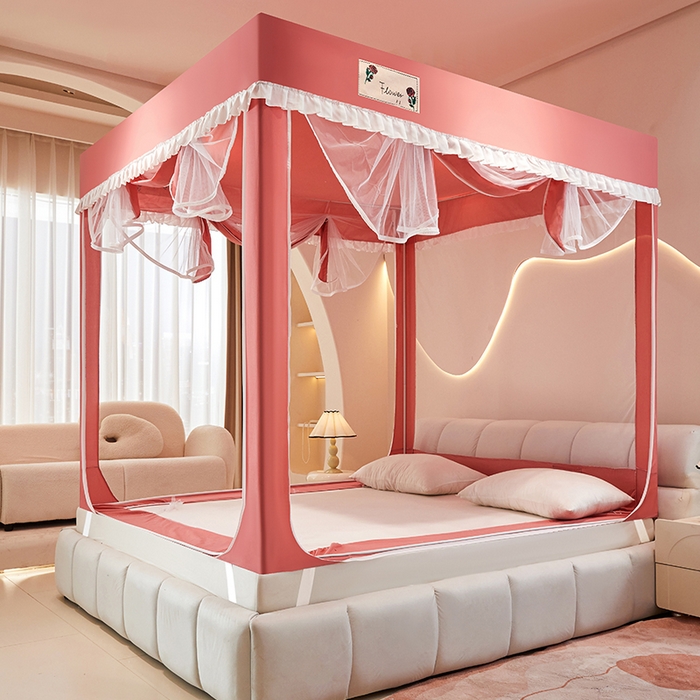 91家纺网 家纺一手货源 找家纺 锦逸家居 2025新款坐床式防摔遮光蚊帐 玫瑰爱人-遮光