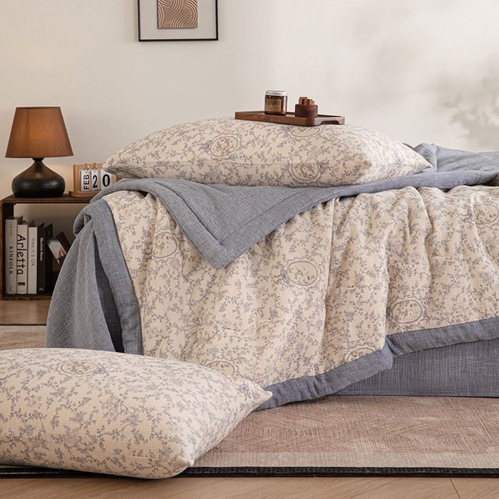 91家纺网 家纺一手货源 找家纺 吾诺 2025新建全棉印花泡泡双层纱大豆夏被子被芯全棉夏被四件套夏凉被空调被 丽芙