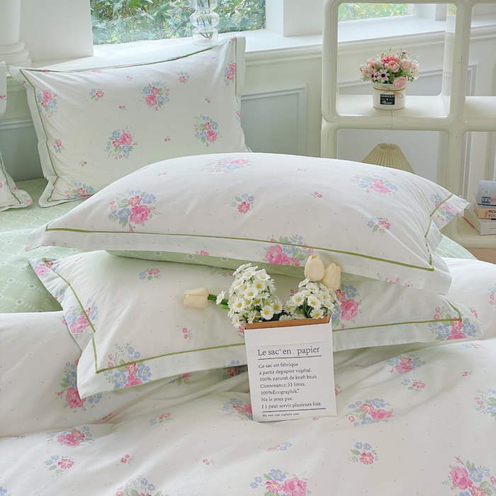 91家纺网 家纺一手货源 找家纺 铭博家纺 新款直播爆款网红全棉四件套13070印花吊边一字绣纯棉被套工艺款 桃桃苏打