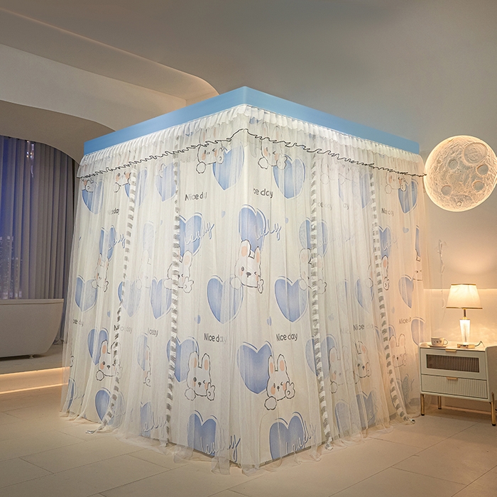 91家纺网 家纺一手货源 找家纺 锦逸家居 2025新款四季款三开门落地床幔蚊帐 幻城-蹦极兔