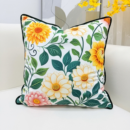 91家纺网 家纺一手货源 找家纺 （总）爱家居 2025新款抱枕沙发新中式靠垫轻奢高级感靠枕床头大靠背正方形抱枕套卡通花卉