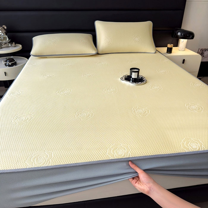 91家纺网 家纺一手货源 找家纺 欧邦 2025新款A类3D提花冰豆豆床笠款凉席 床笠款-柠檬黄