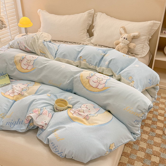 91家纺网 家纺一手货源 找家纺 绵庭家纺 2025新款12868全棉套件单品系列二单被套 月亮兔