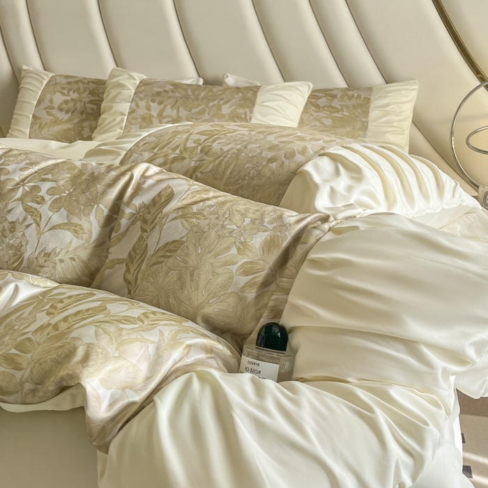 91家纺网 家纺一手货源 找家纺 千希家纺 2025新款120克斜纹水洗棉数码印花拼接荷叶边工艺款四件套 薄荷少女-绿