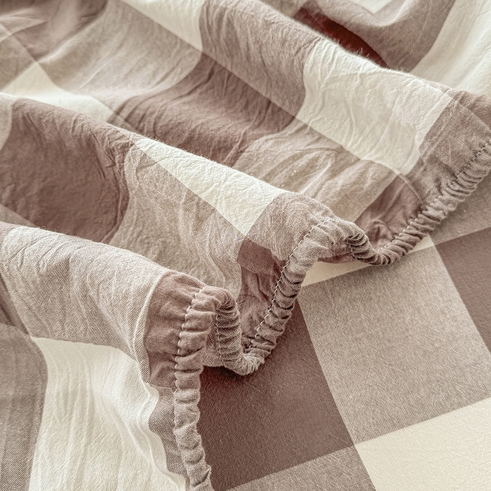 91家纺网 家纺一手货源 找家纺 晓时候 2025新款100%全棉色织水洗棉床笠全棉床笠纯棉床笠 灰中格