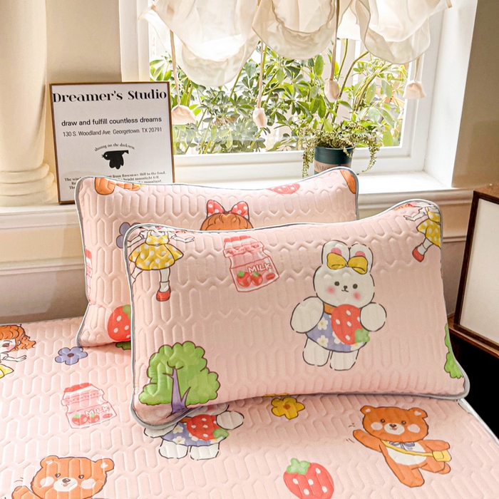 91家纺网 家纺一手货源 找家纺 富馨莱 2025新款A类凉感丝空气纤维凉席床笠款 小兔姑娘