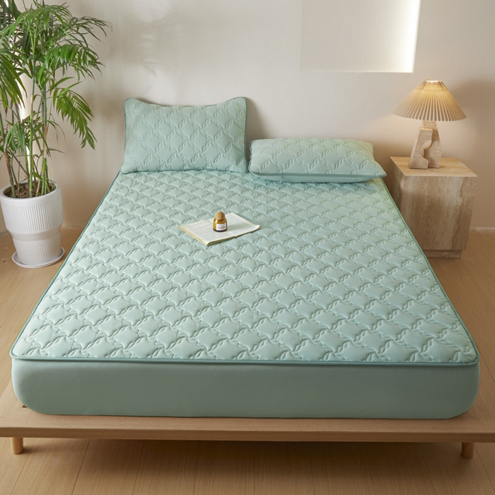 91家纺网 家纺一手货源 找家纺 雪云美2025新款全棉夹棉床笠13372斜纹A类纯棉床罩可定制尺寸-风车款 风车-平安绿