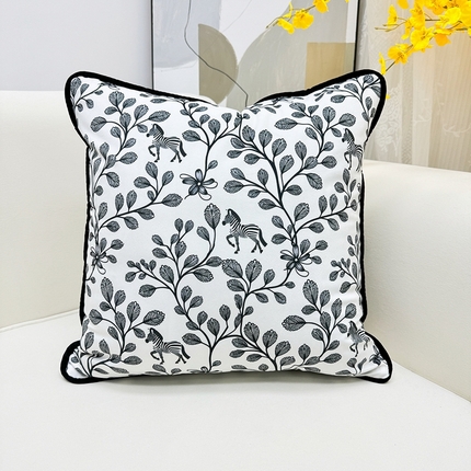 爱家居 2025新款抱枕沙发新中式靠垫轻奢高级感靠枕床头大靠背正方形抱枕套卡通花卉 花影斑马
