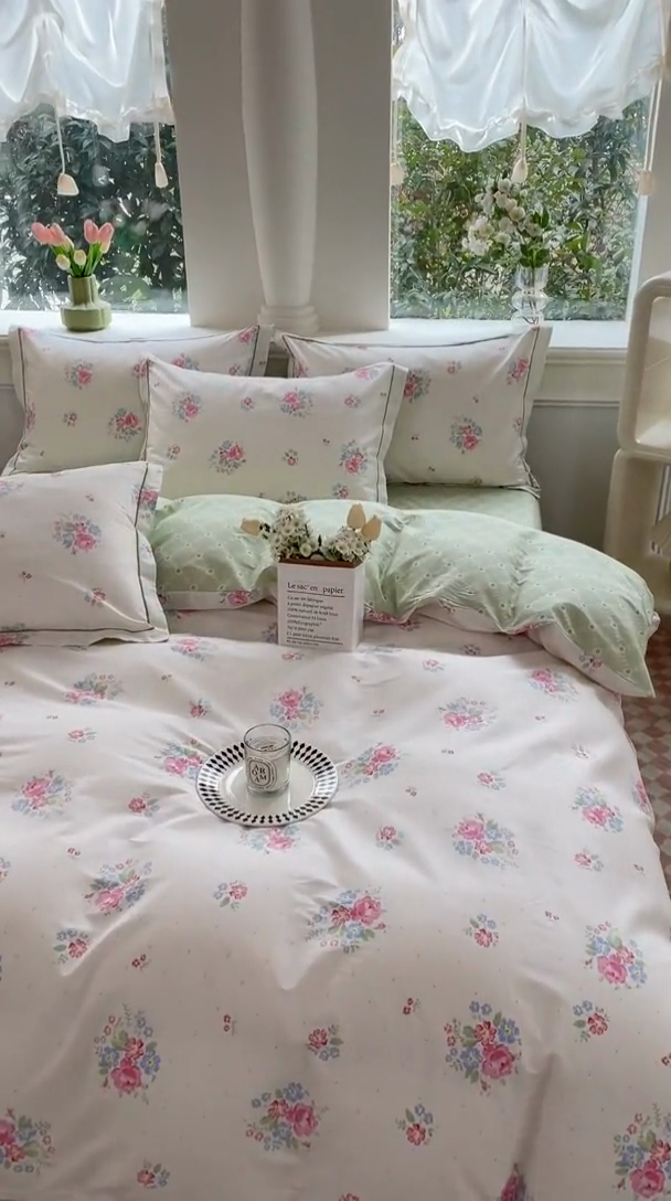 91家纺网 家纺一手货源 找家纺 铭博家纺 新款直播爆款网红全棉四件套13070印花吊边一字绣纯棉被套工艺款 花艺1