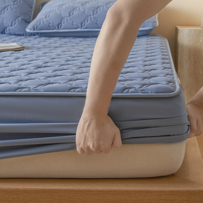 91家纺网 家纺一手货源 找家纺 雪云美2025新款全棉夹棉床笠13372斜纹A类纯棉床罩可定制尺寸-风车款 风车-如意蓝