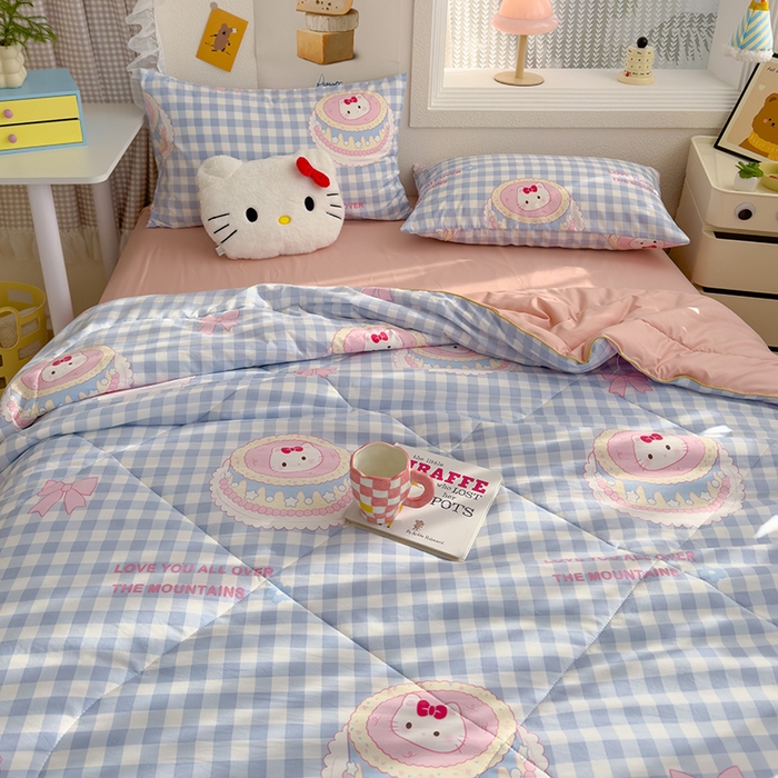 91家纺网 家纺一手货源 找家纺 太阳树家纺 2025新款A类母婴级双层纱大豆被大豆纤维夏被 蛋糕猫