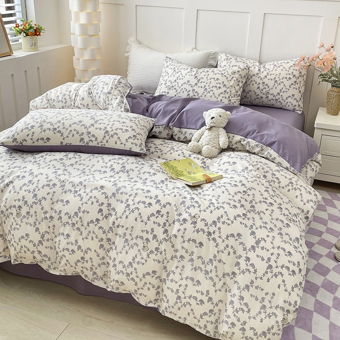 91家纺网 家纺一手货源 找家纺 汣沐生活 2025新款针织棉印花款四件套 梦栀子