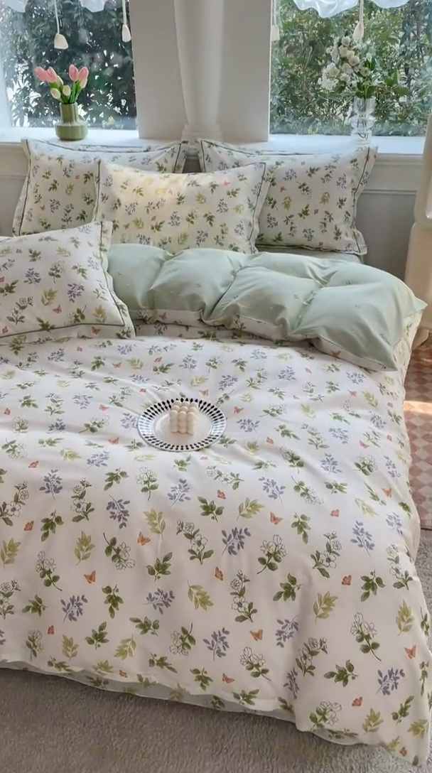 91家纺网 家纺一手货源 找家纺 铭博家纺 新款直播爆款网红全棉四件套13070印花吊边一字绣纯棉被套工艺款 芳草记忆