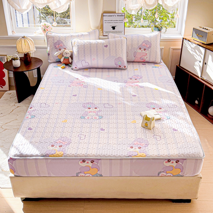 91家纺网 家纺一手货源 找家纺 富馨莱 2025新款A类凉感丝空气纤维凉席床笠款 菲菲兔-紫